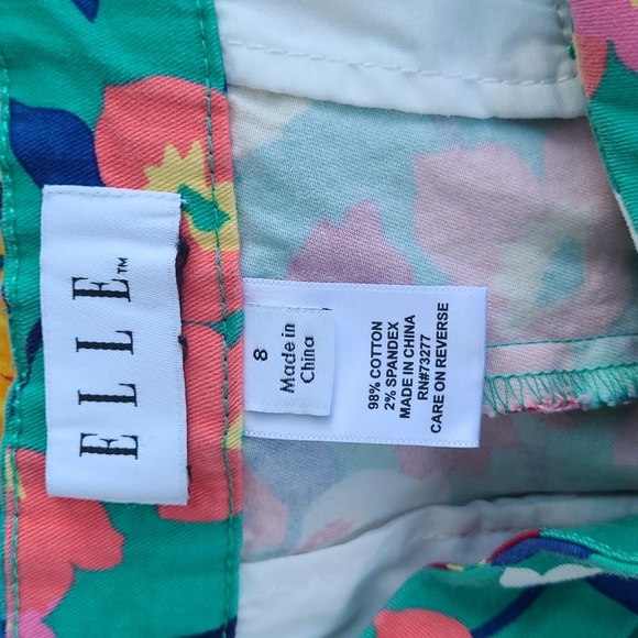 Elle Bright Vibrant Floral Teal Pink Summer Stretch Cotton Shorts Womens Size 8 - Picture 16 of 16